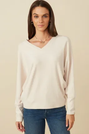 Brushed Button Detail V Neck Cuffed Dolman Knit Top MinimalistAesthetic TurtleneckDesign
