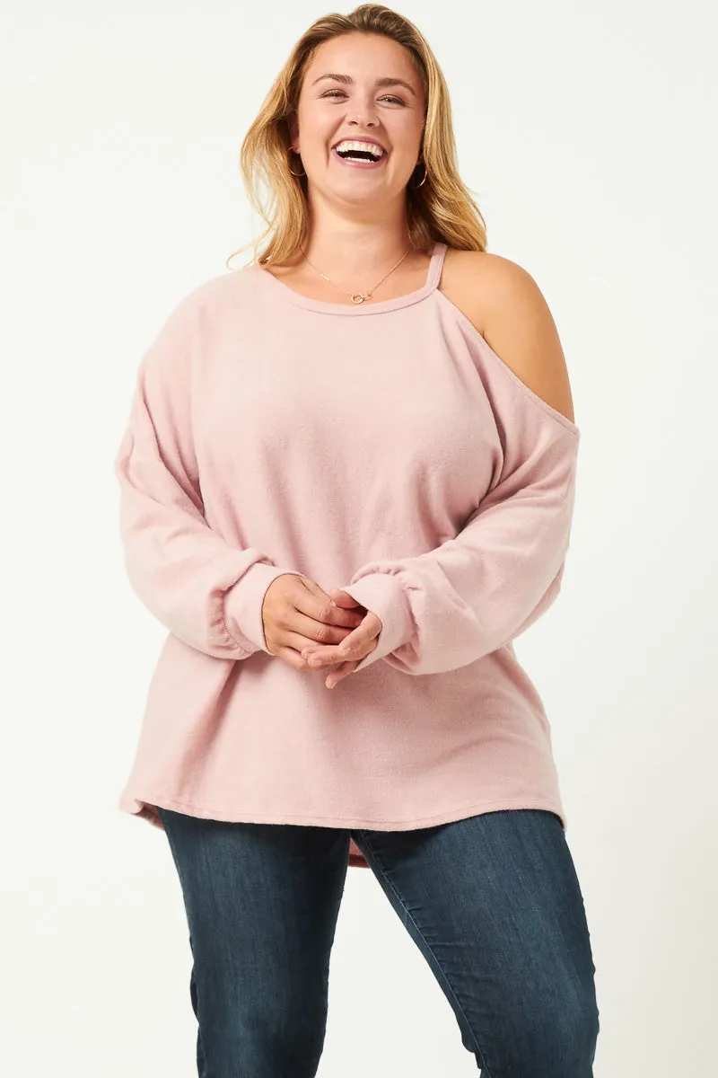 Brushed Cold Shoulder Detail Long Sleeve Knit Top Sustainable Waterproofing