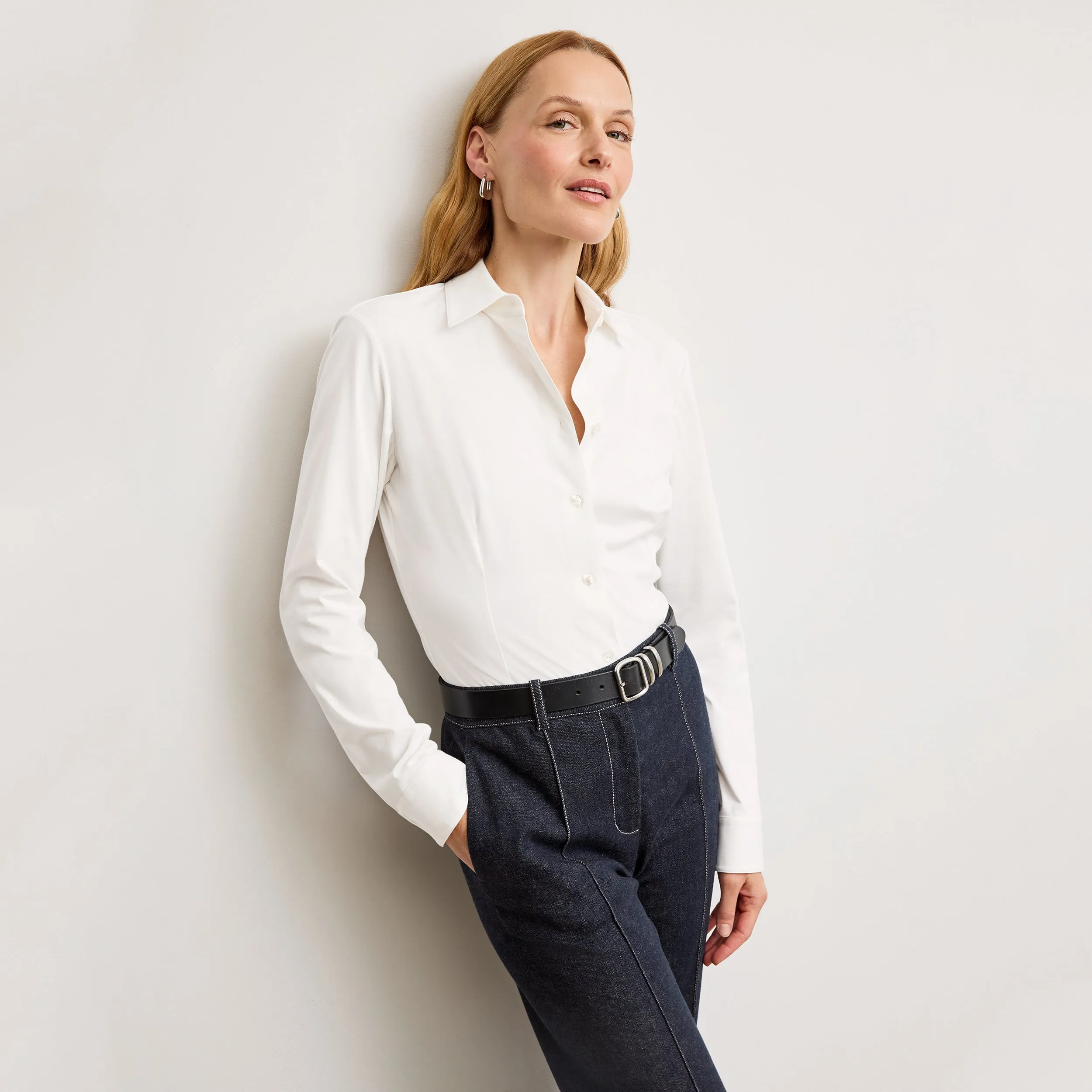 Clemens Flex Shirt - Knit Poplin :: White ContrastPlacket