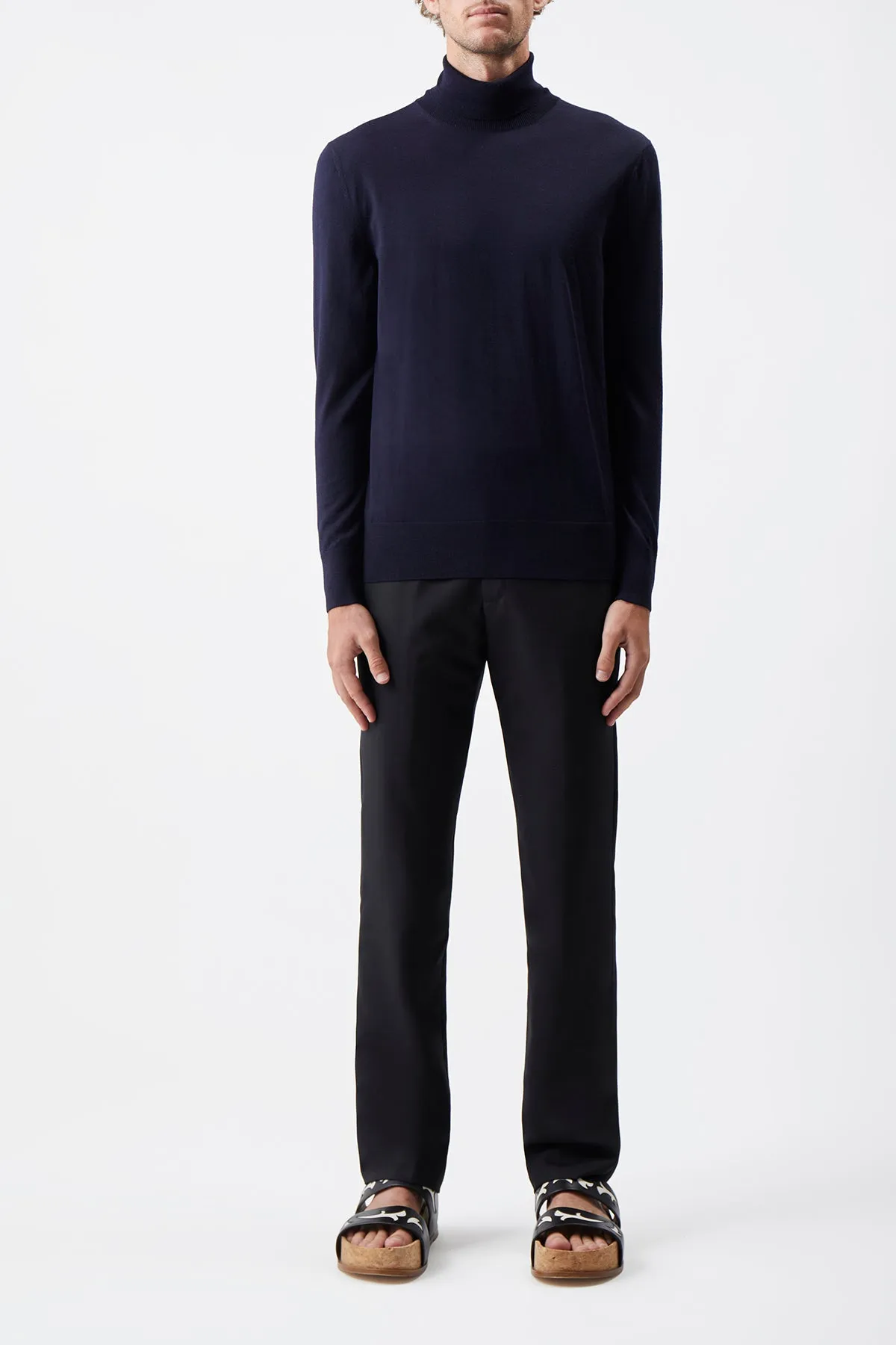 Odor control Textured Surface Jermaine Knit Turtleneck in Navy Merino Wool
