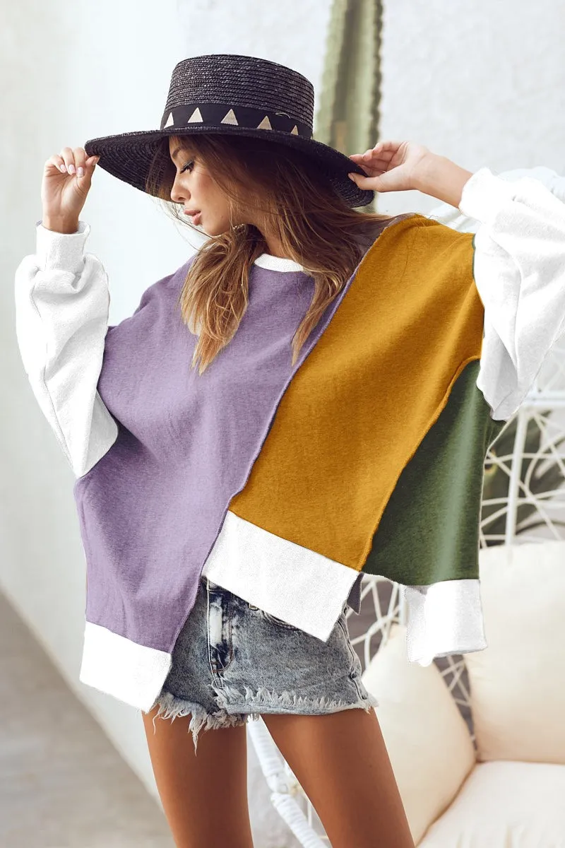 High Stretch Fabric Temperature Regulating Fabric BT2520-12 | MARDI GRAS OVER SIZED FRENCH TERRY COLOR BLOCK