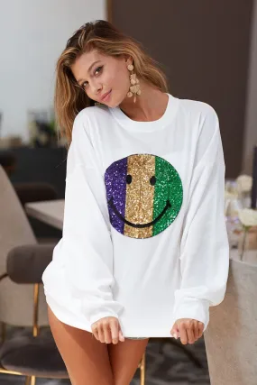 BT3000-13 | MARDI GRAS SEQUINS SMILEY PULL OVER  SIDE POCKETS Athletic Look