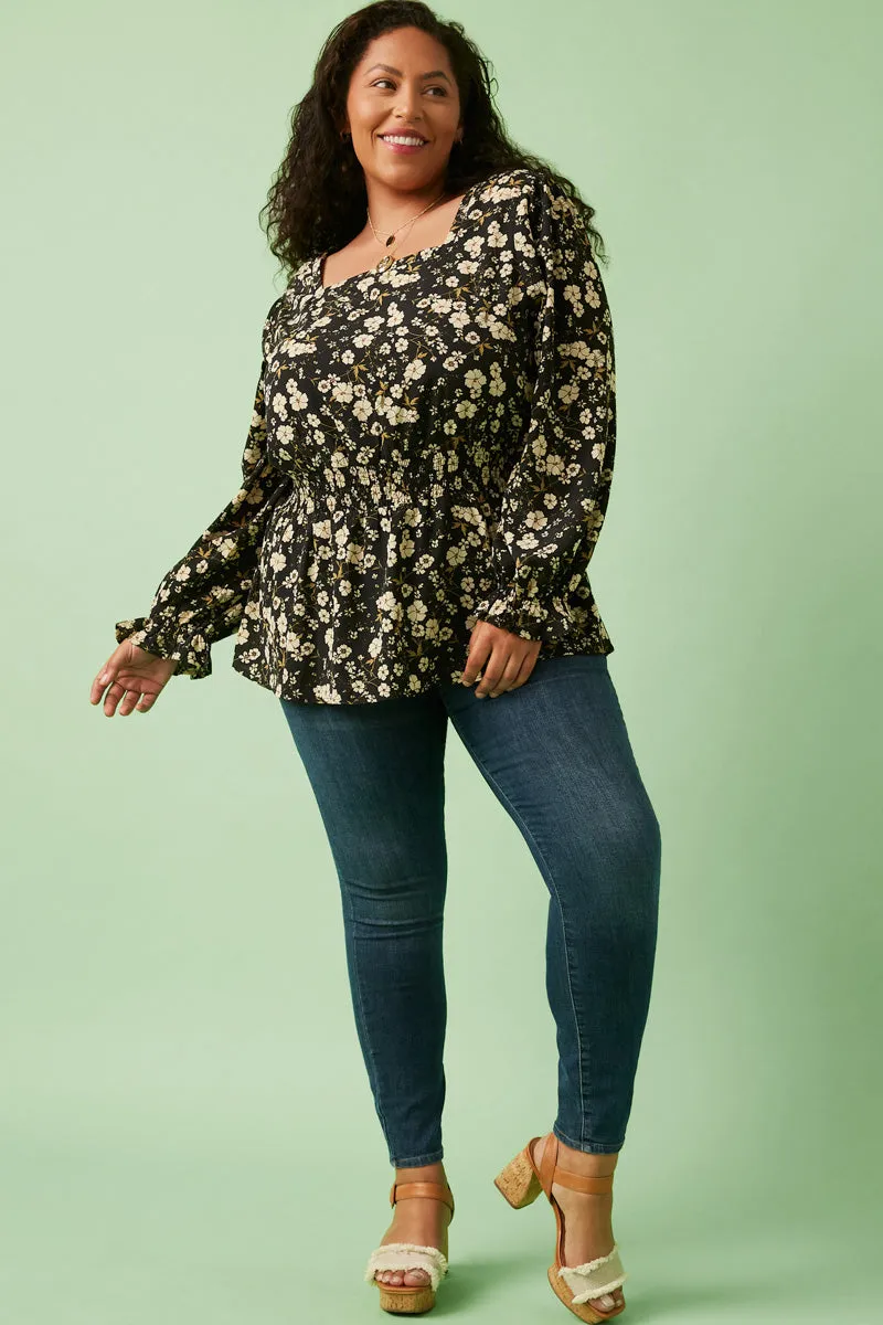 Bamboo Derived Material Square Neck Long Sleeve Printed Top