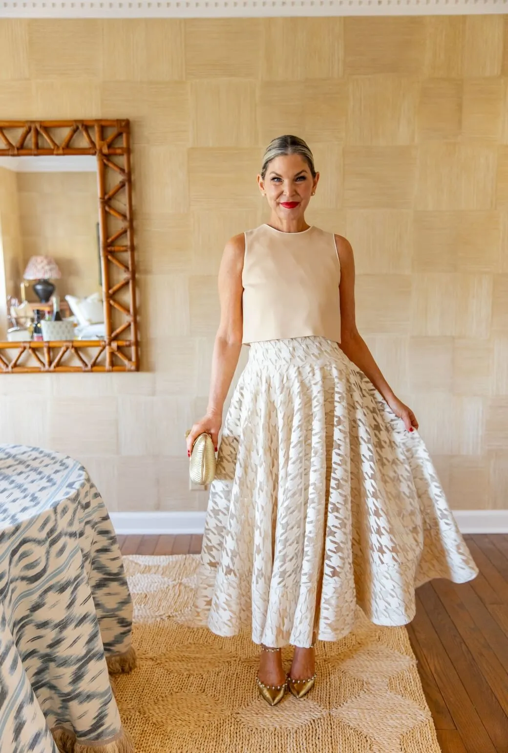 Raw edge Thermal Insulation Layer Buru   Pencil & Paper Co. Lucinda Skirt - Ivory Houndstooth