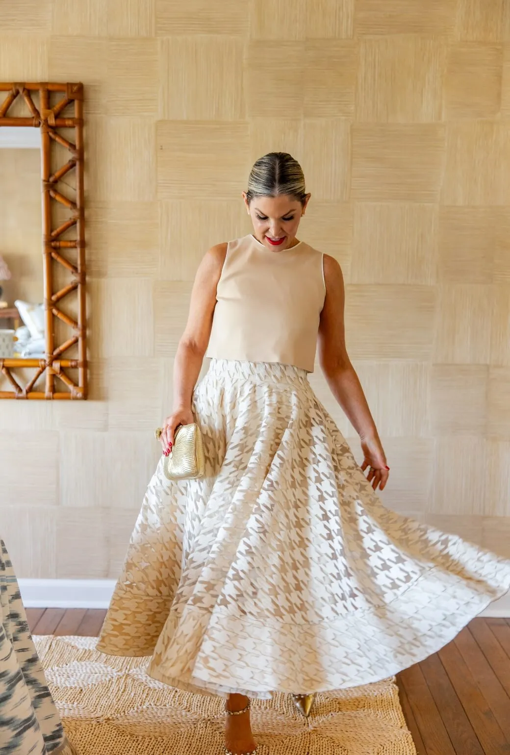 Buru   Pencil & Paper Co. Lucinda Skirt - Ivory Houndstooth Flexible Fabric