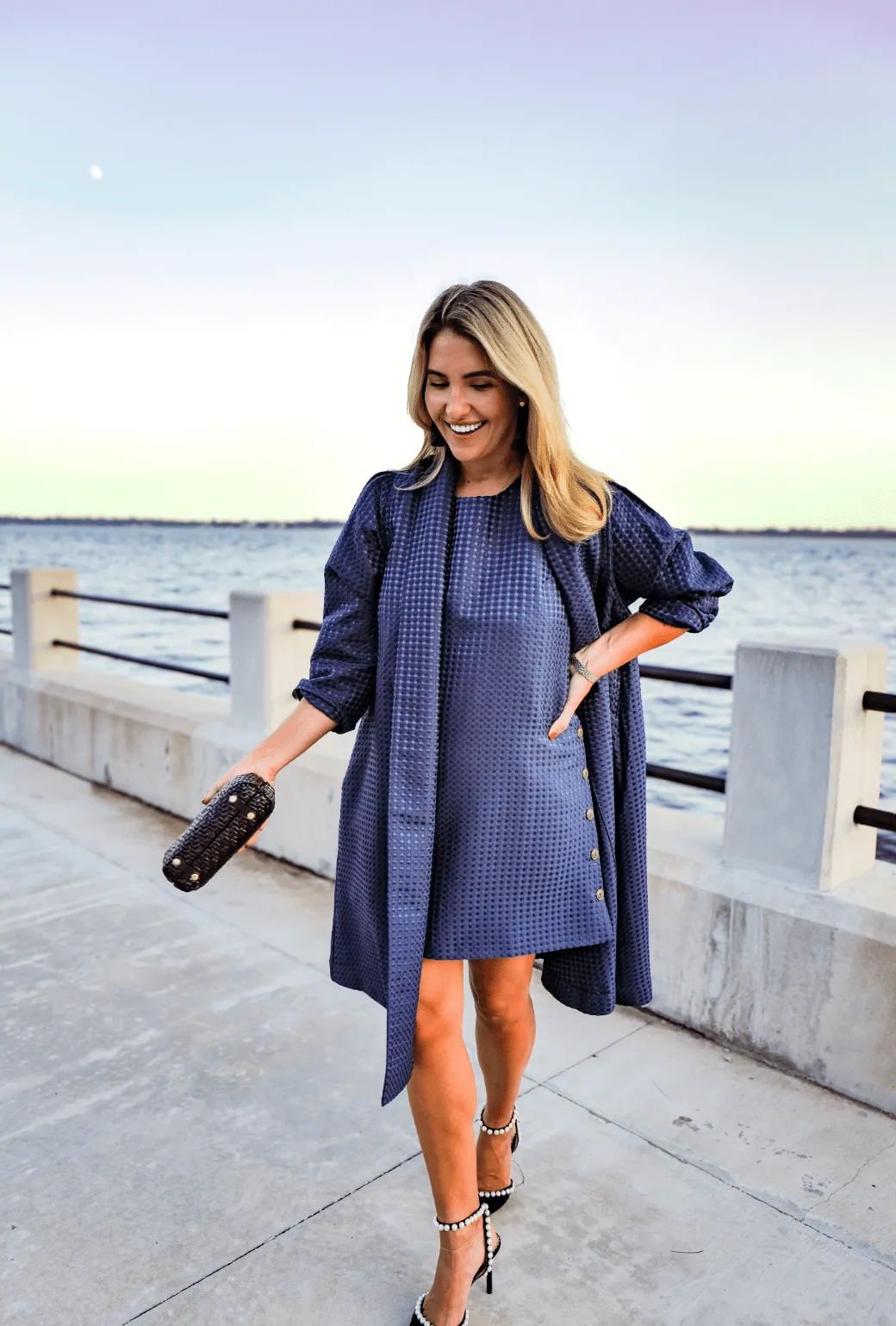 MagneticClosure Buru x Megan Stokes Belted Swing Coat - Chelsea Blue Dot