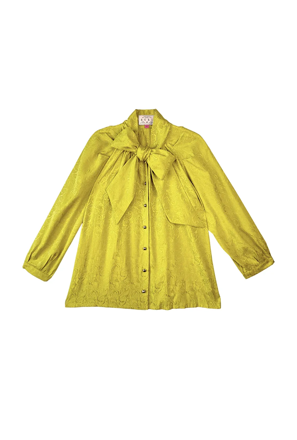 Buru x Megan Stokes Big Bow Blouse - Chartreuse Paisley Quick Dry Material