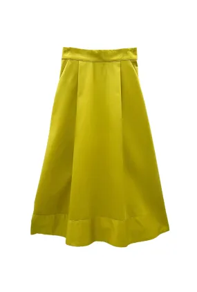 Odor Control Treatment Buru x Megan Stokes Flat Front MIDI Skirt  - Chartreuse Twill
