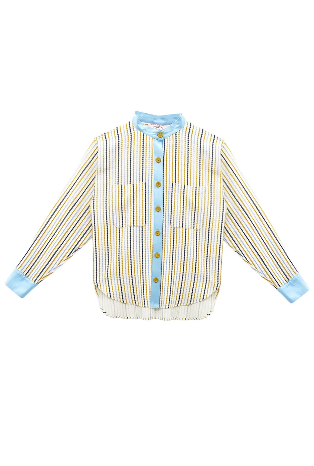 Buru x Megan Stokes Mandarin Shirt - Popcorn Stripe Simple Pullover