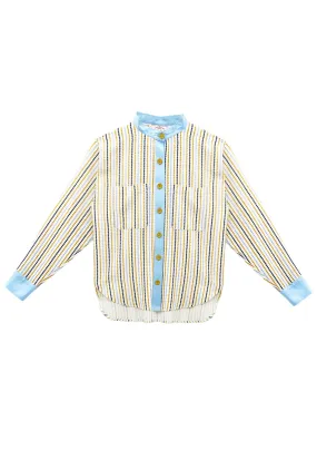 Buru x Megan Stokes Mandarin Shirt - Popcorn Stripe Stretch Fit Top AntiStatic Material
