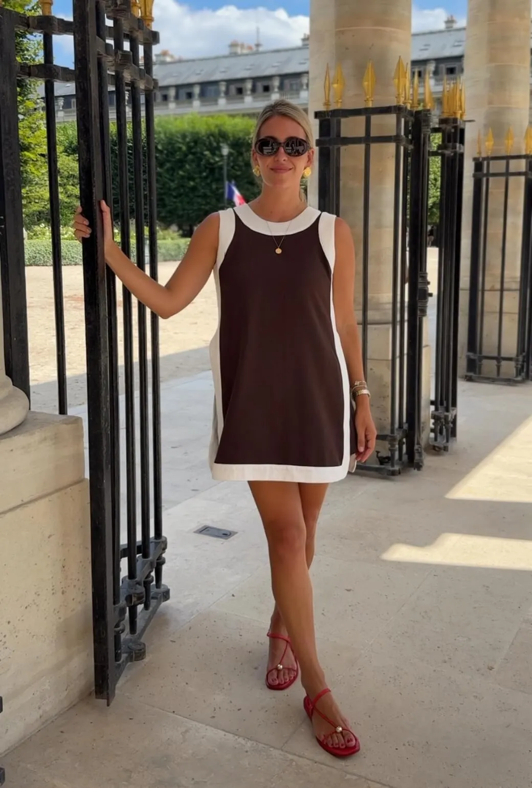 Layered Neckline Details Buru x Megan Stokes Mini Bermuda Set - Chocolate