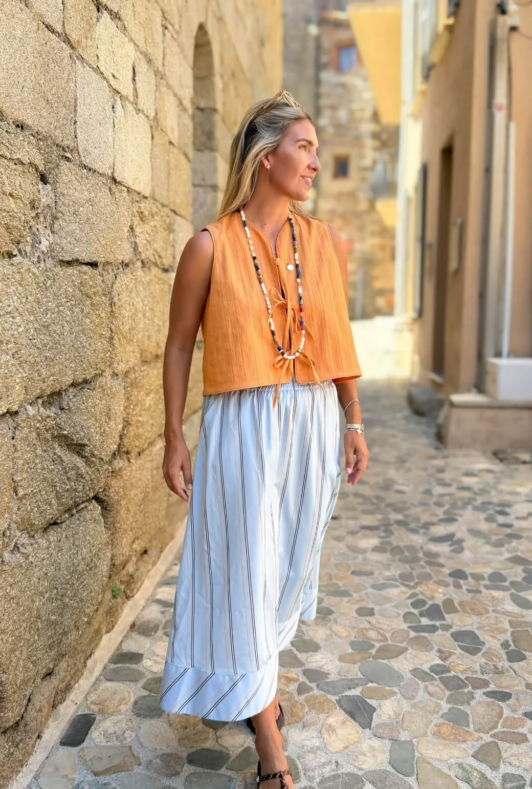 Long Length Buru x Megan Stokes  The Fife Vest - Orange Faille