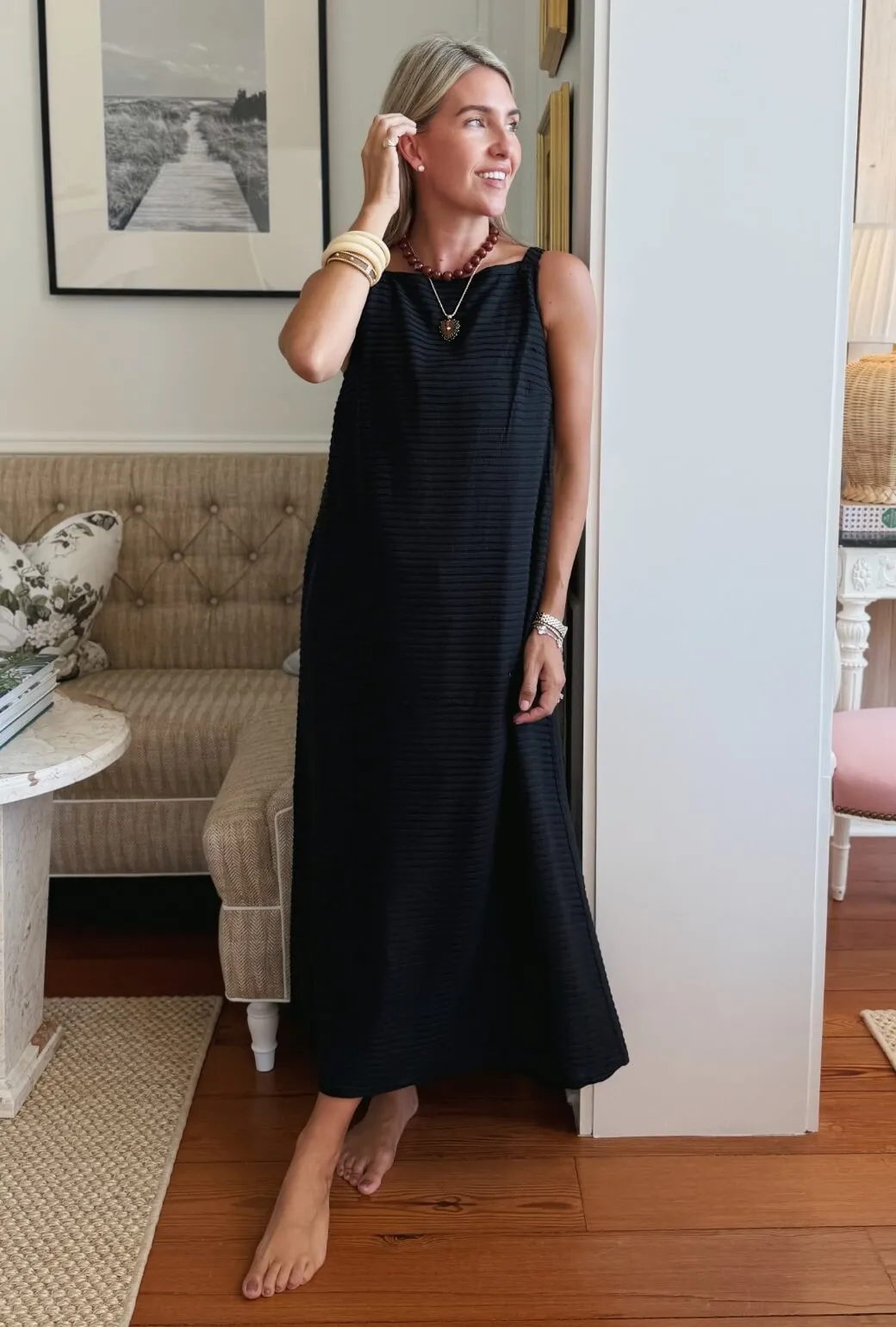 EcoFriendlyMaterial Buru x Megan Stokes The Megan MIDI Dress - Black Pintuck Knit
