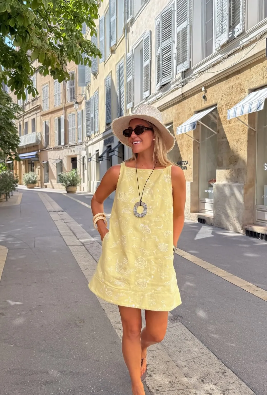 Buru x Megan Stokes The Megan MINI Dress - Yellow Linen Embroidery Non Chafing Side Seams Formal Wear