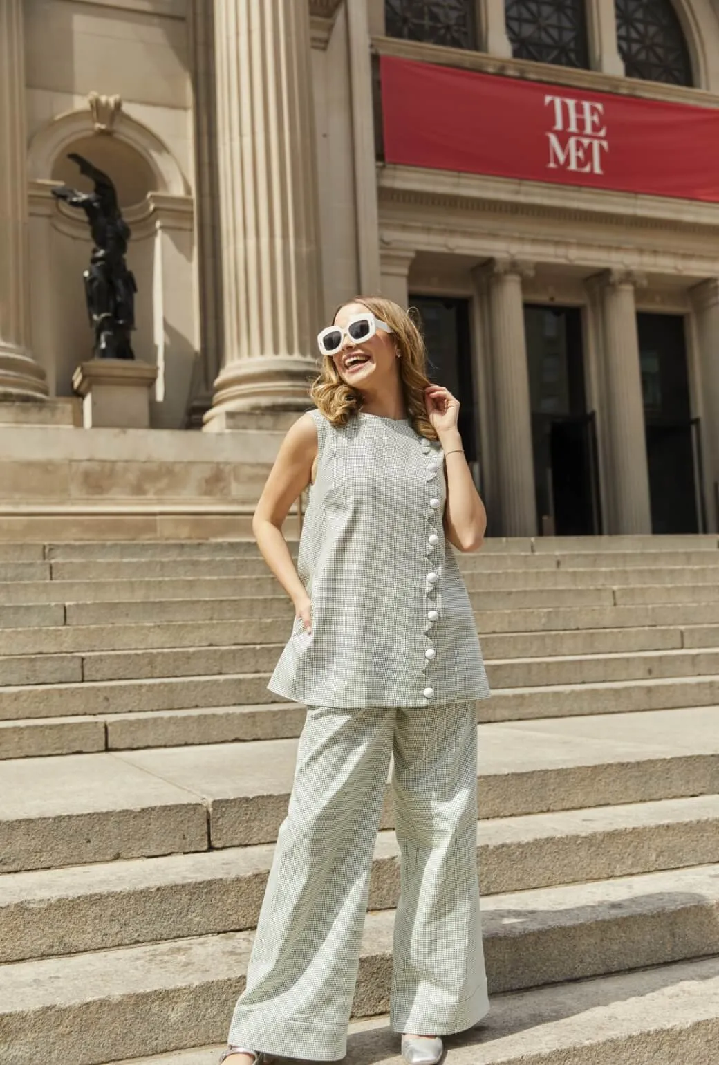 DurableBlend RecycledPolyesterBlend Buru x Old Soul Etiquette Flat Front Trousers  - Green Squares Twill