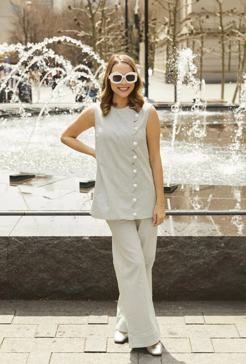 Compression Fit Engineering Casual Pullover Buru x Old Soul Etiquette Scallop Tunic - Green Squares Twill