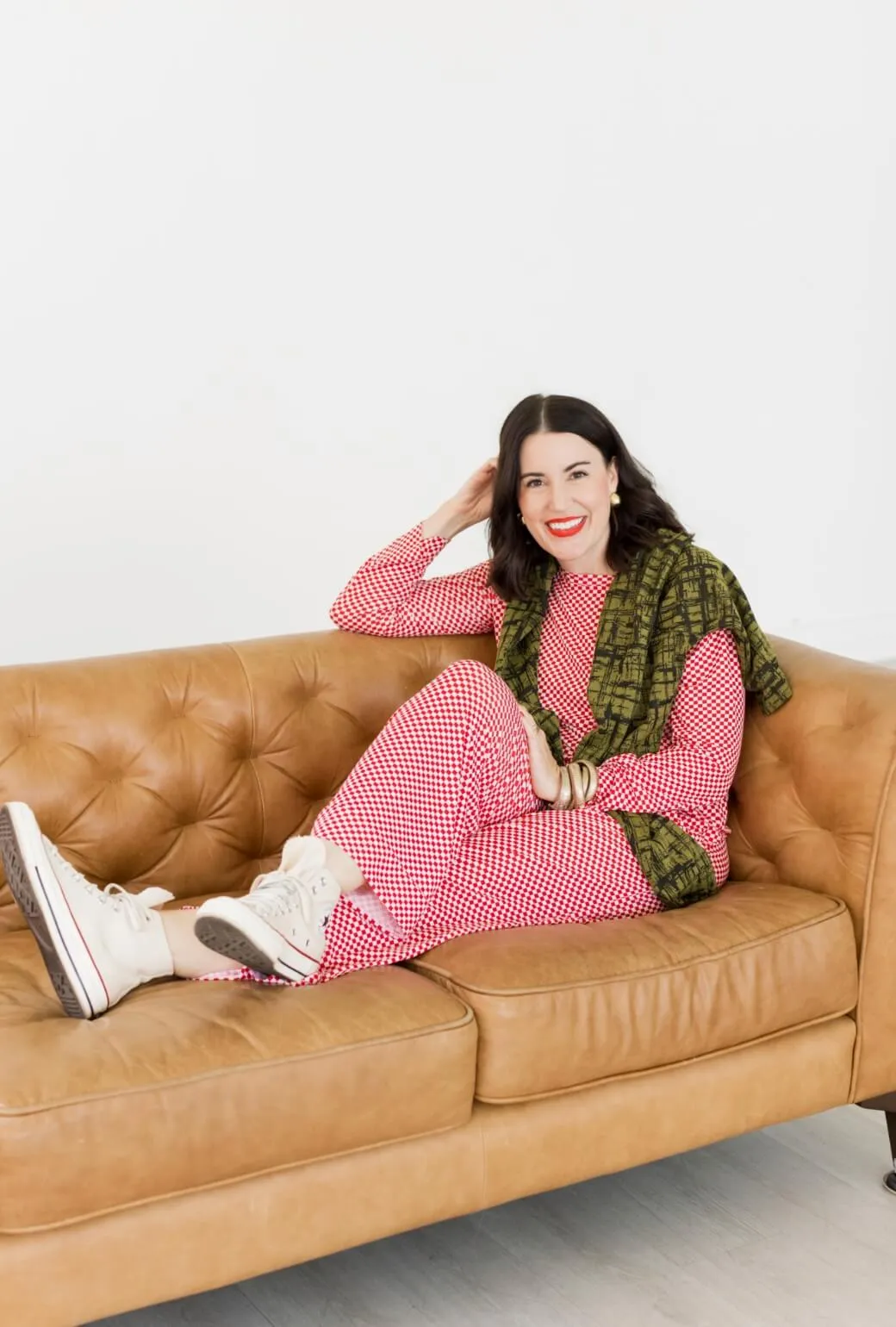 Buru x Val Crew Neck Tee - Red & White Checkerboard Stretch Technology