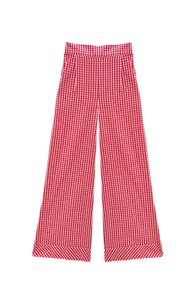 Buru x Val Hepburn High Rise Trousers - Red Gingham Soft Brushed Lining Sun Protection Fabric