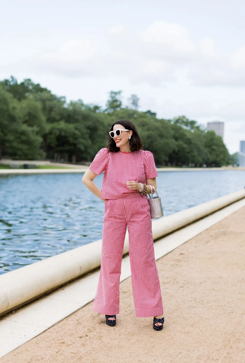 Soft Brushed Lining Buru x Val Hepburn High Rise Trousers - Red Gingham