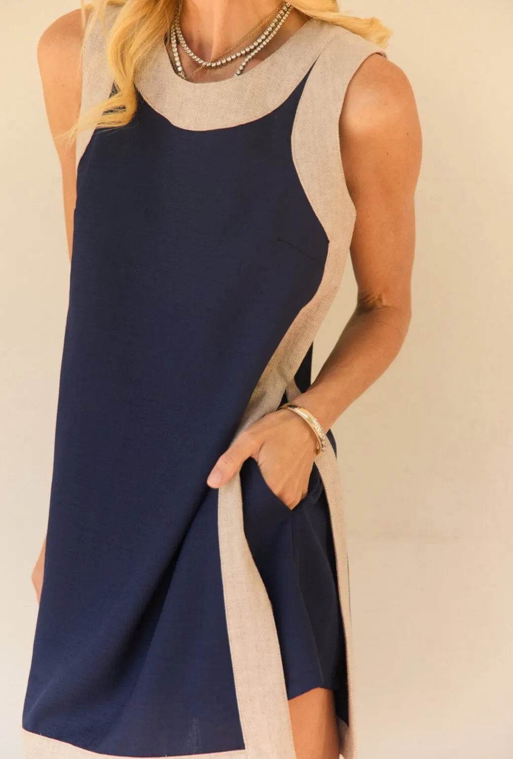 Light wash HighRiseWaist Buru x Val Mini Bermuda Set - Navy & Taupe