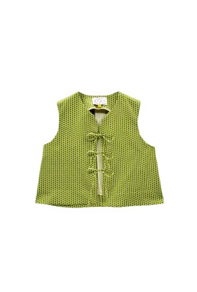 Buru x Val The Fife Vest - Green Polka Dot Lightweight Weave