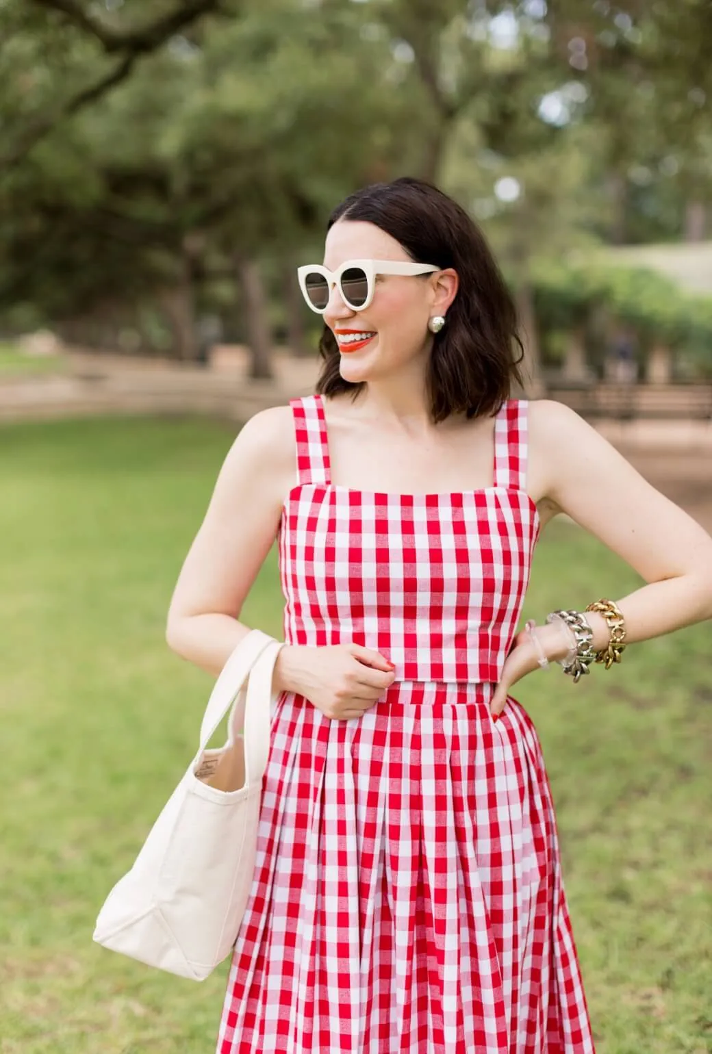 Buru x Val The Peplum Bustier -Red Gingham PuckerFree Surface