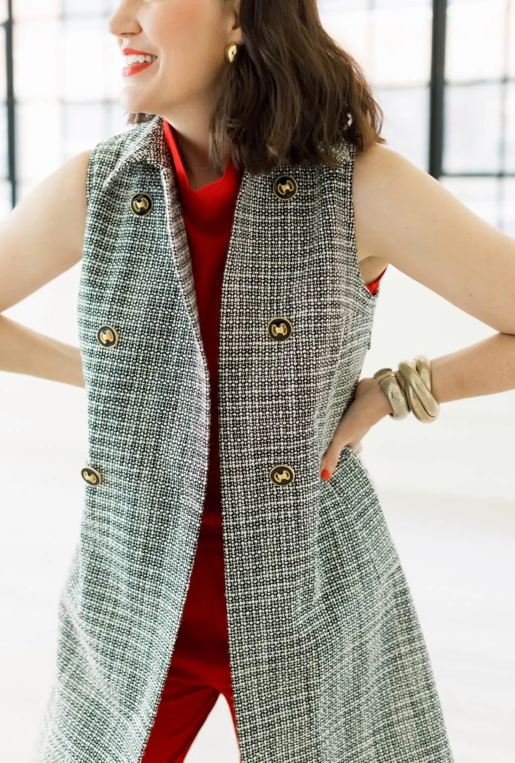 Subtle Color Tone Weatherproof Seams Buru x Val The Val Vest - Black & White Tweed