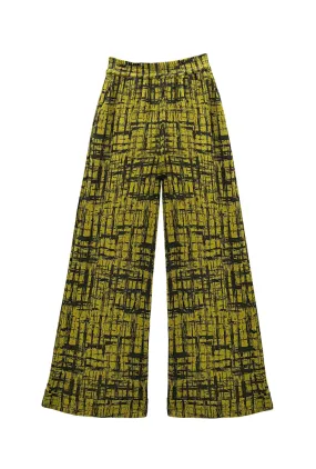 Timeless Look BURU x Val Wide Leg Knit Trouser - Chartreuse & Black Abstract Knit