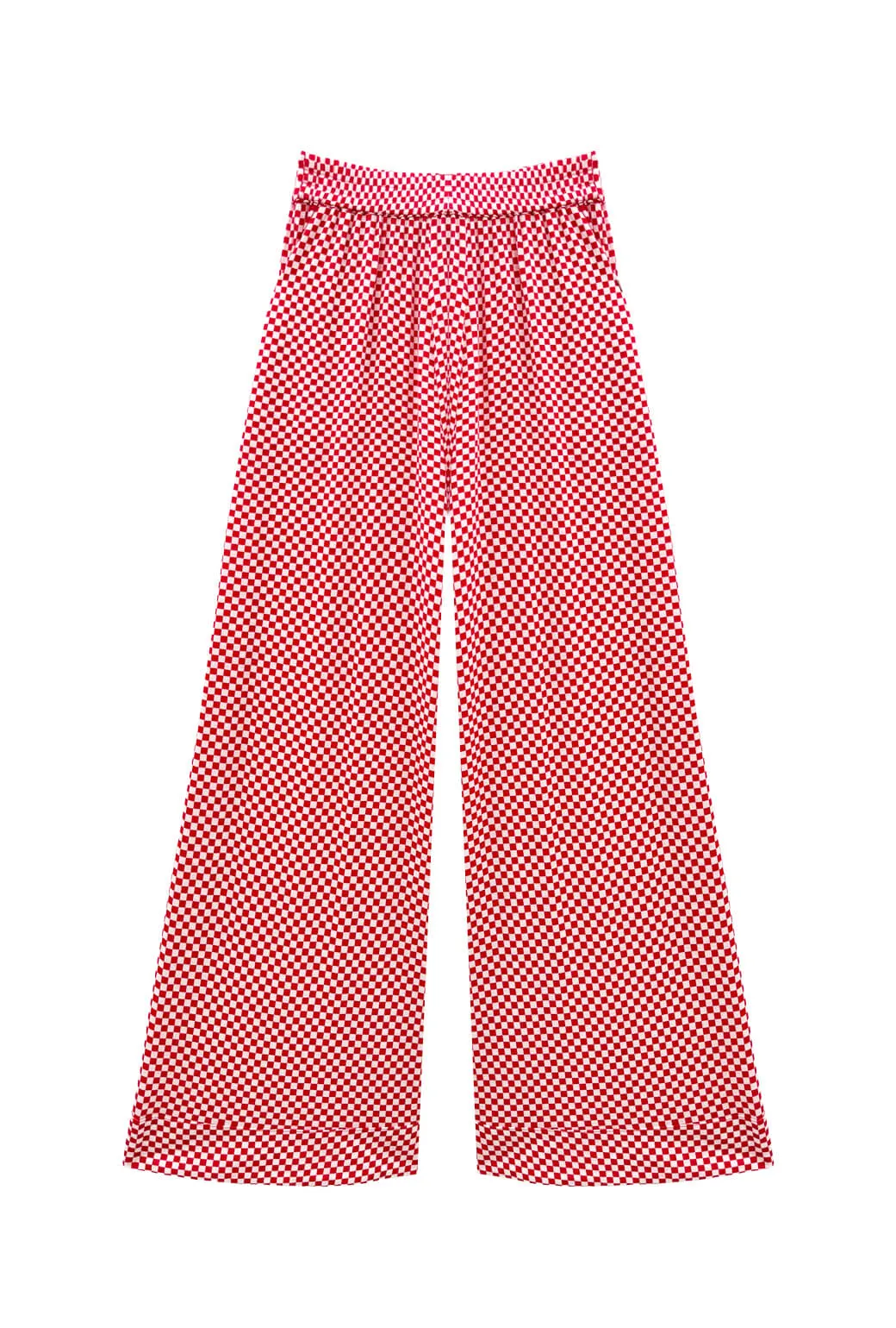 Buru x Val Wide Leg Knit Trouser - Red & White Checkerboard Snag Resistant Fabric Versatile Look