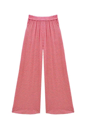 Buru x Val Wide Leg Knit Trouser - Red & White Checkerboard Snag Resistant Fabric Versatile Look