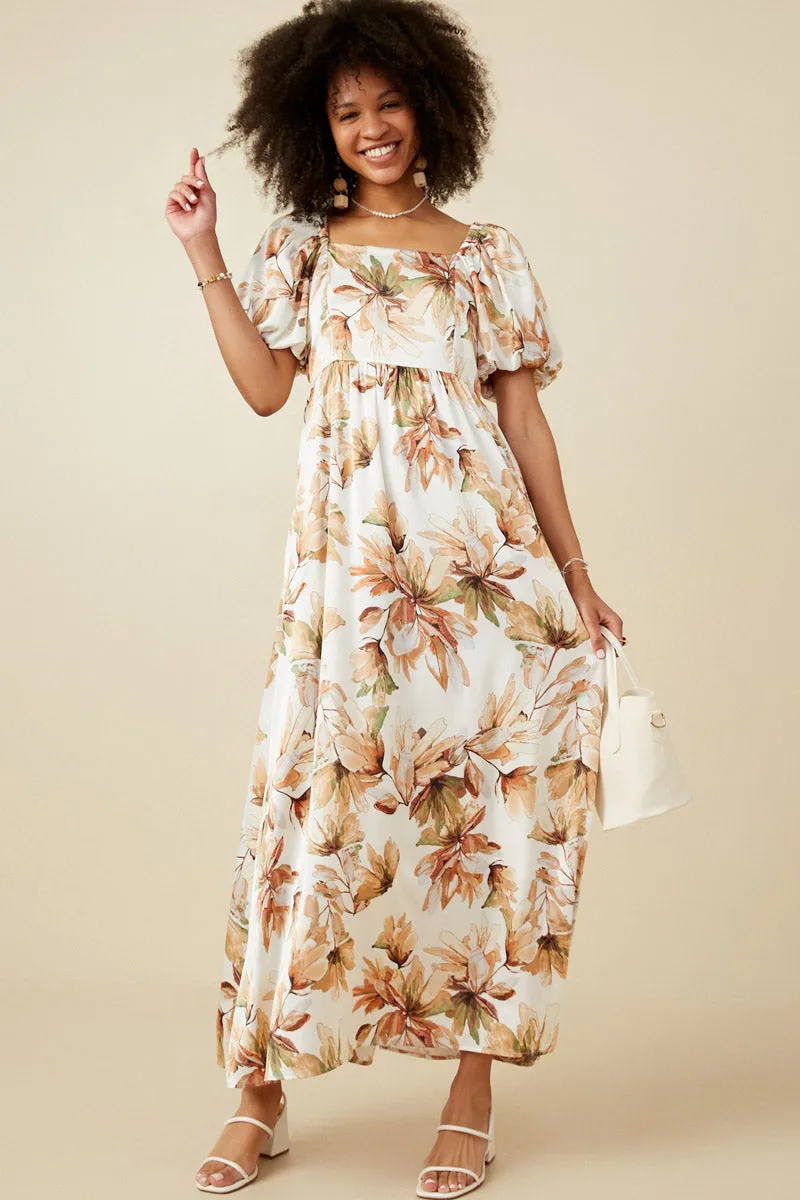 Watercolor Floral Bubble Sleeve Smock Back Dress spring outfit