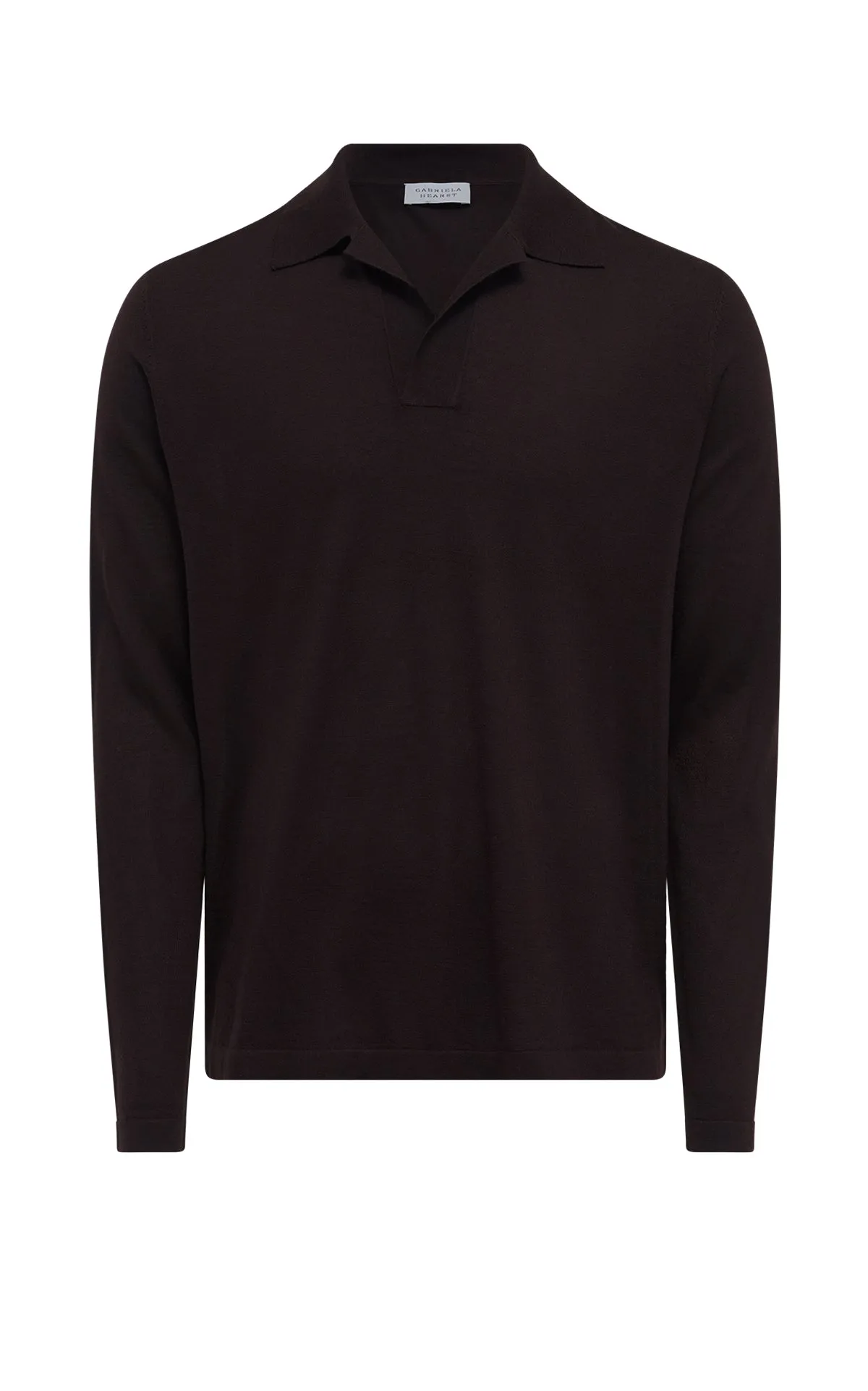 Chic Comforted Frome Knit Long Sleeve Polo in Chocolate Cashmere