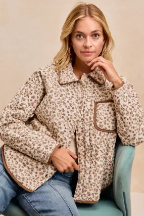 IT4846H-01 | FLORAL PRINTED VERTICAL QUILT JACKET TOP StretchKnit