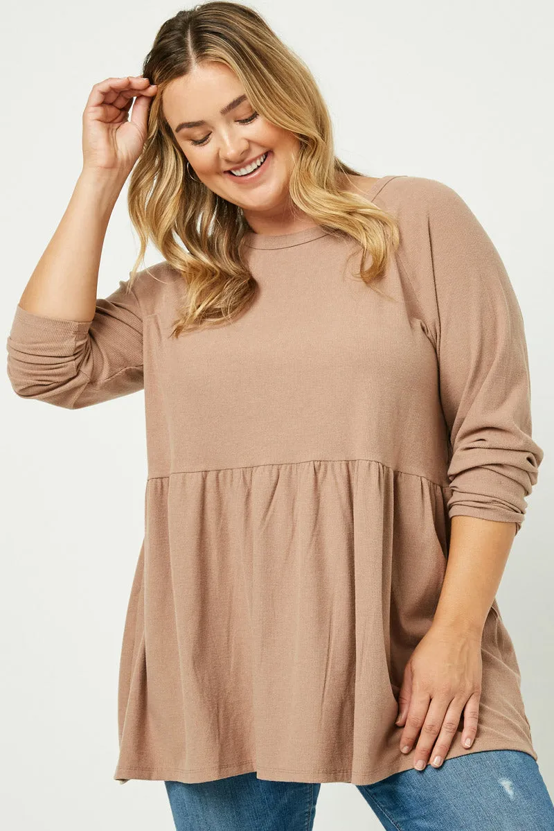 Button Back Raglan Peplum Top Printed Blouse