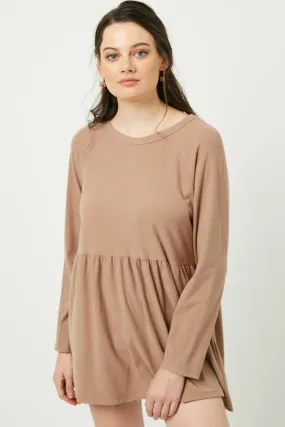 Simple Cut Button Back Raglan Peplum Top