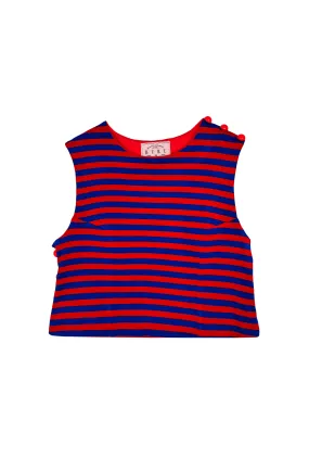 AntiPillTreatment Simple Cut Button Box Top - Red & Blue Stripe