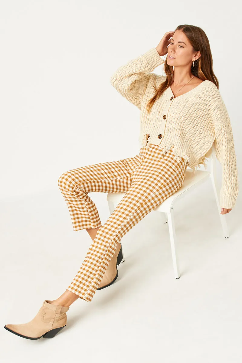 Button Closure Stretch Checkered Pants Outfit Staple Back pockets