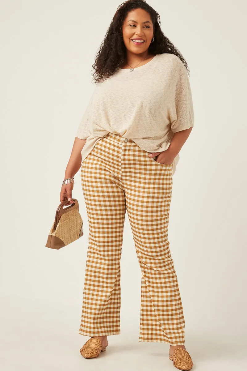 Chic Comfort Flexible Gusset Design Button Closure Stretch Checkered Pants