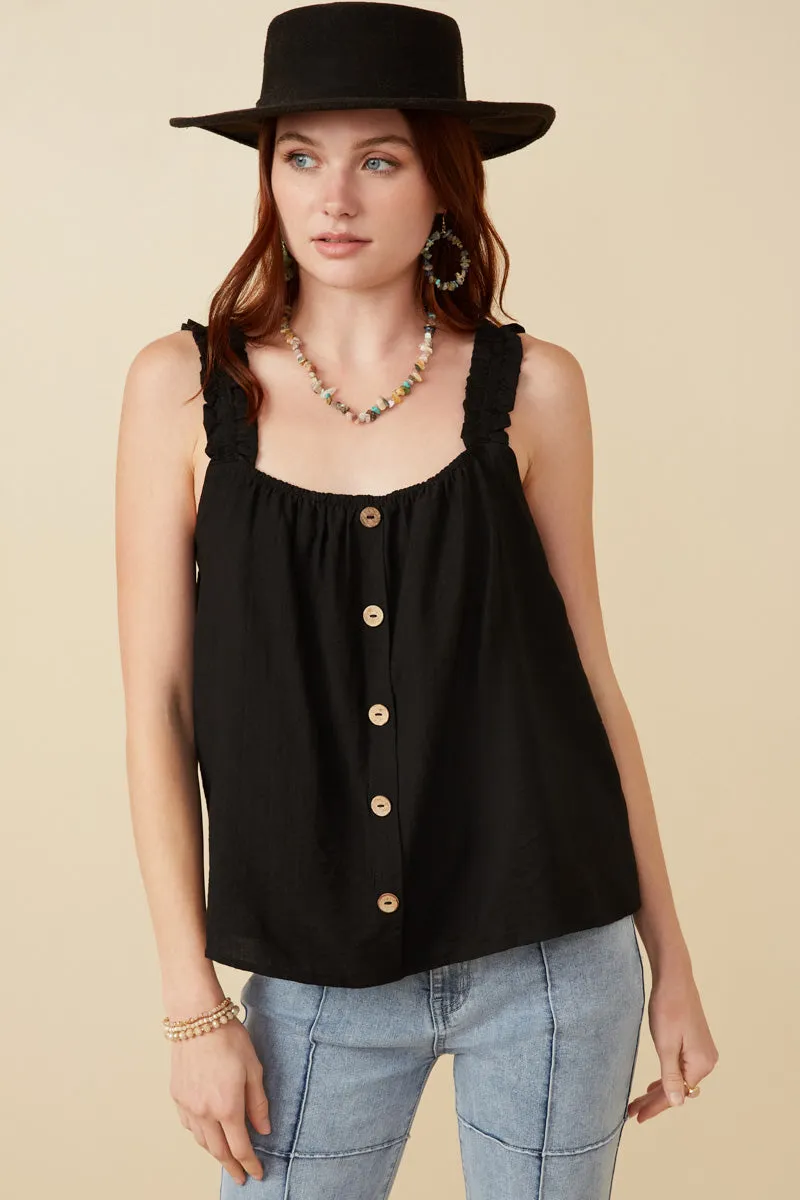 VersatileLayering LayeringFriendly Weight Button Detail Ruffle Strap Tank
