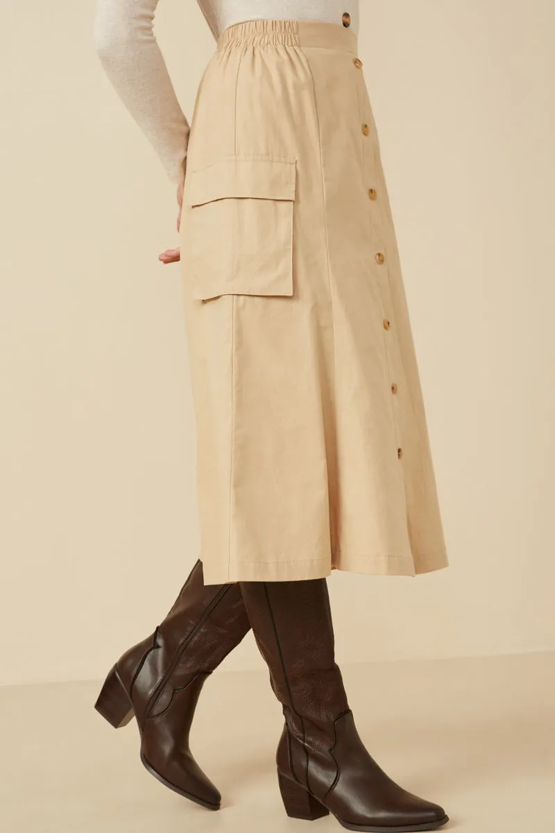 Lined interior Non Irritating Tags Button Down Cargo Pocket Midi Skirt