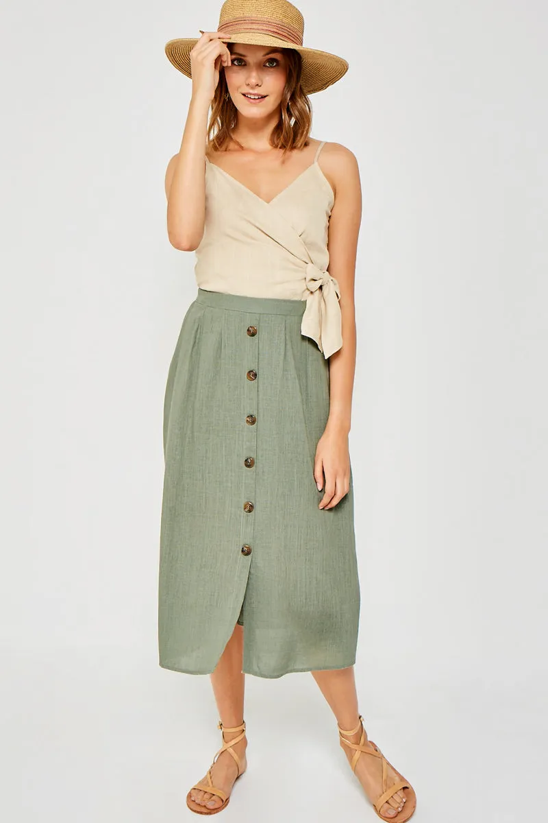 Button-Down Linen Blend Midi Skirt Move Freely Active Wear