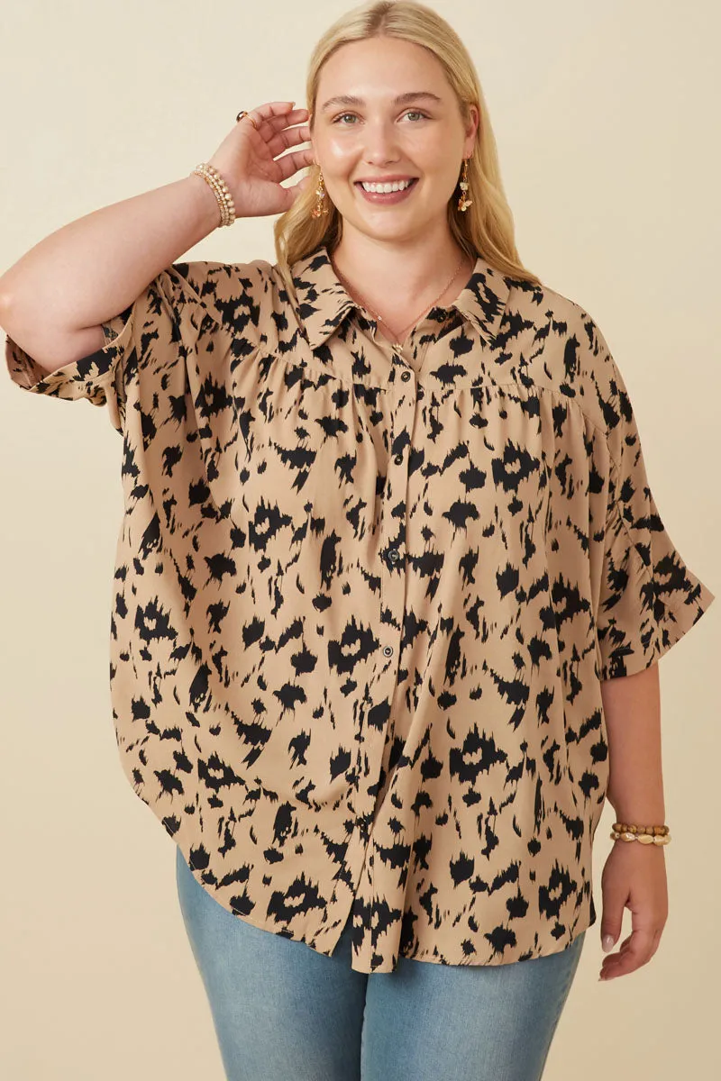 Street Style LowProfileDesign Button Up Animal Print Dolman Shirt