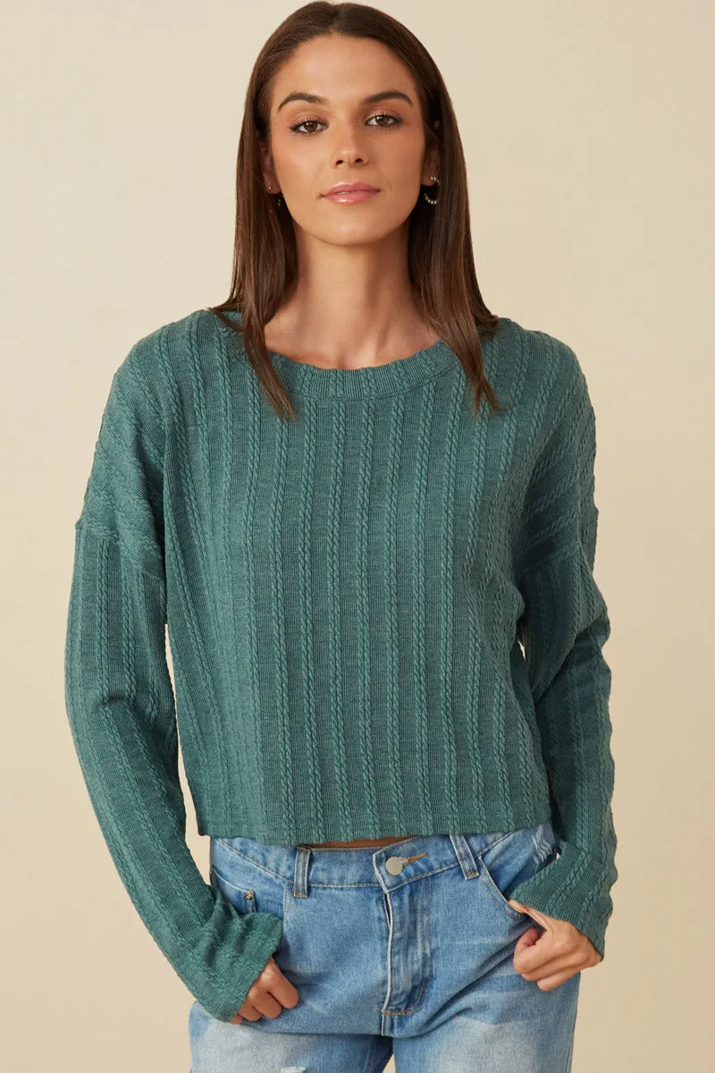 Cable Knit Banded Knit Top All Season Wear Fabric ArticulatedElbowShaping