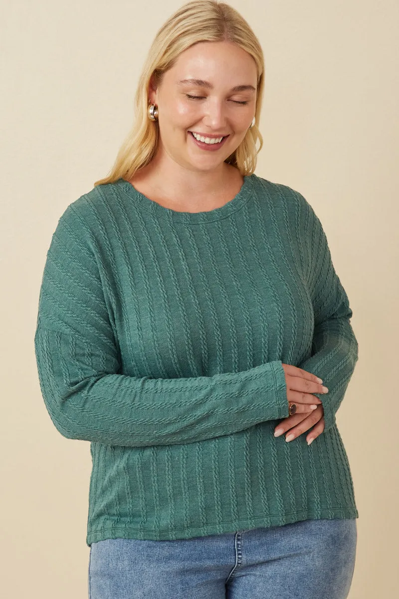 Cable Knit Banded Knit Top AntiPillTreatment Tagless Collar