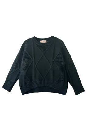 SustainableBlend Cable Knit Fisherman Sweater - Black