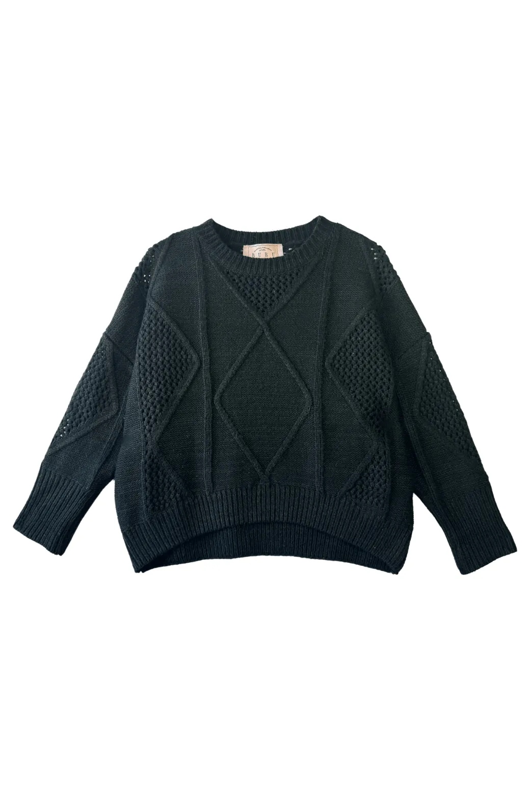 SustainableBlend Cable Knit Fisherman Sweater - Black