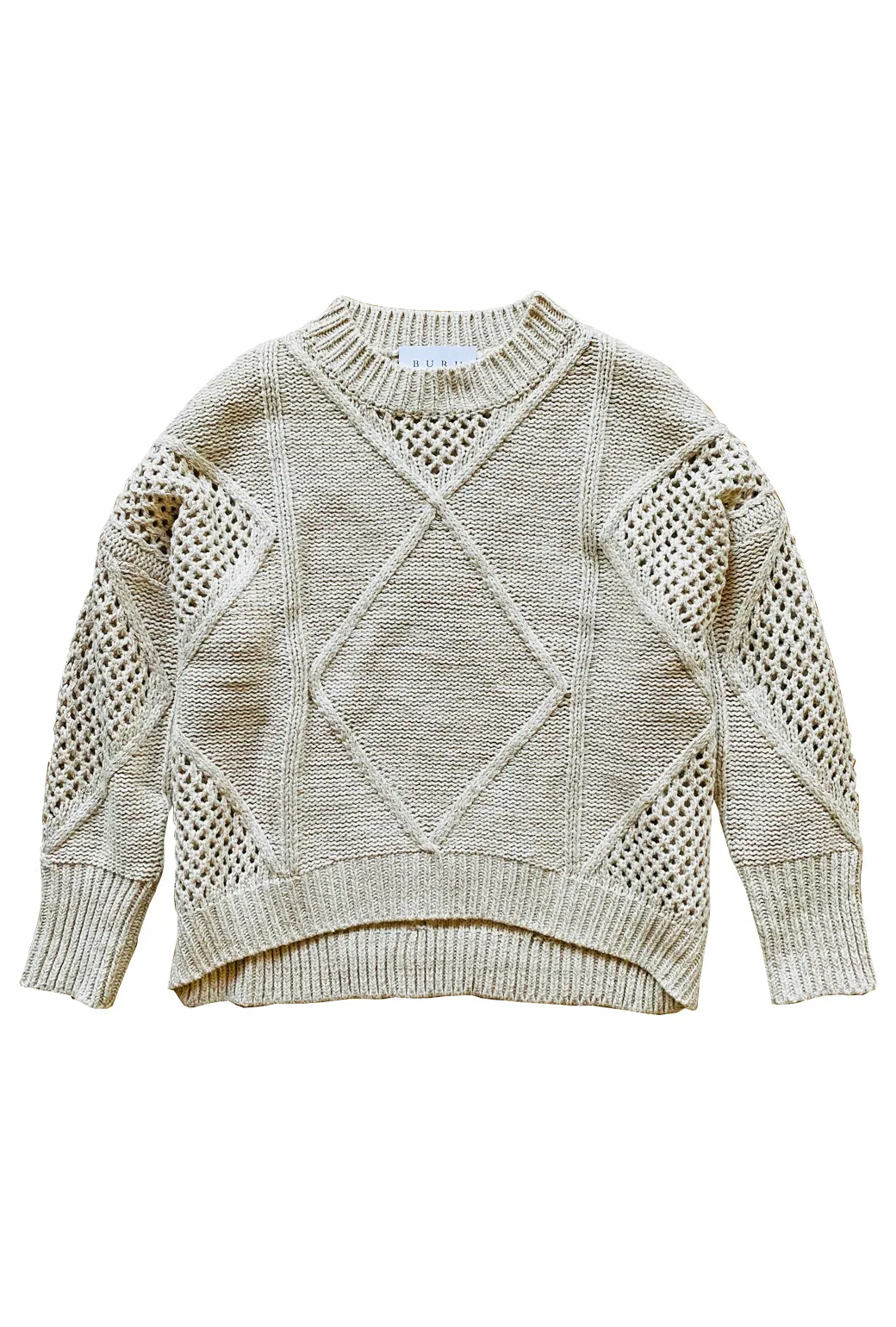 Minimalist Collar Cable Knit Fisherman Sweater - Oatmeal