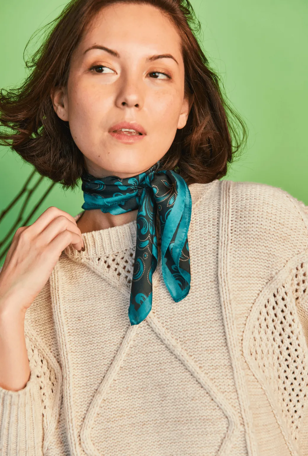 Convertible Collar Lightweight Blouse Cable Knit Fisherman Sweater - Oatmeal