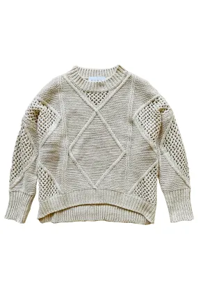 Minimalist Collar Cable Knit Fisherman Sweater - Oatmeal