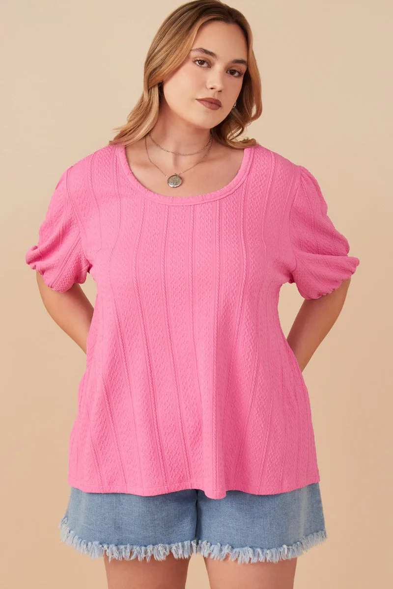 Ventilated Mesh Panels Cable Knit Textured Scoop Neck Knit Top